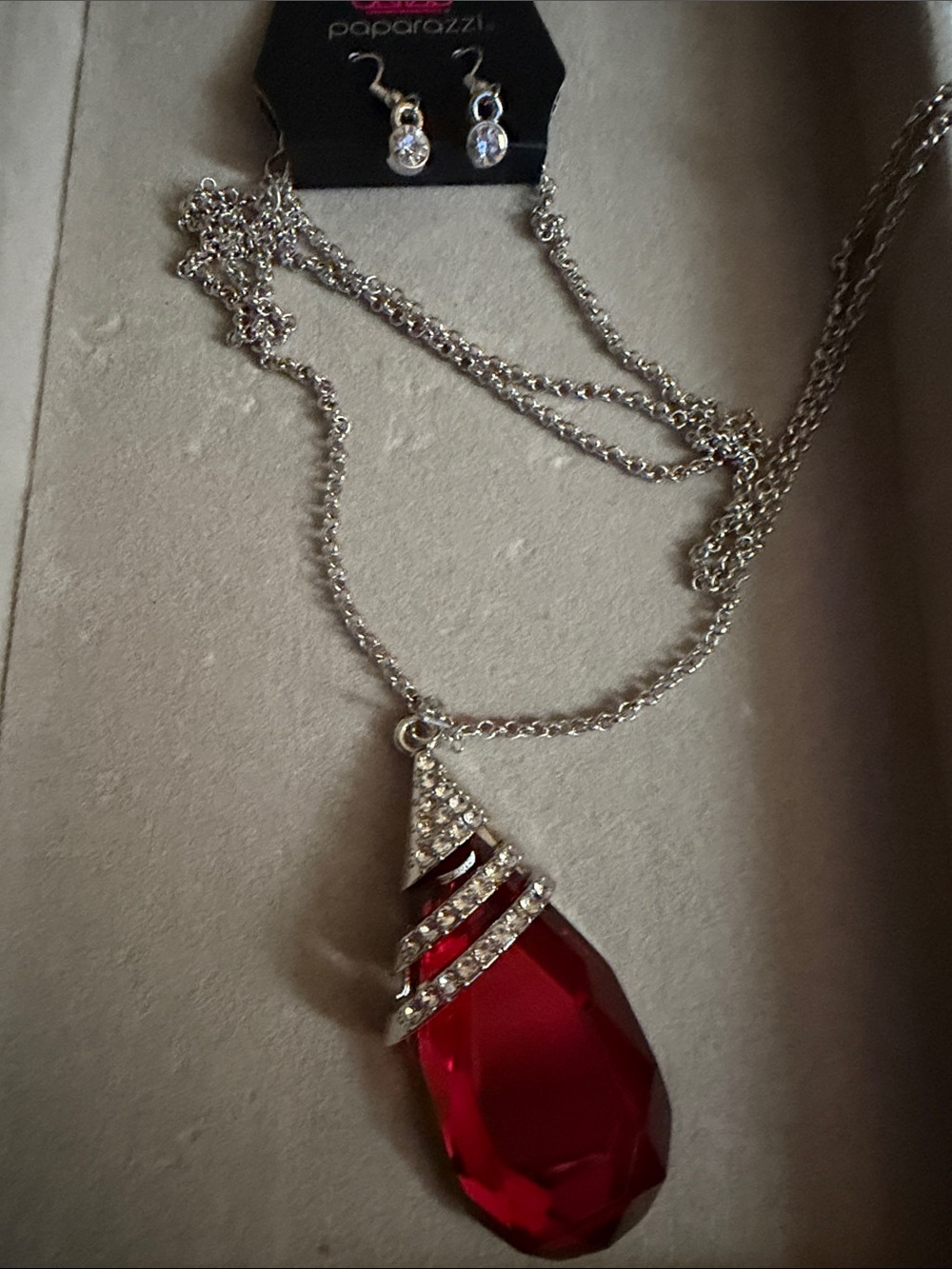 Paparazzi Silver Necklace with Red Teardrop Pendant